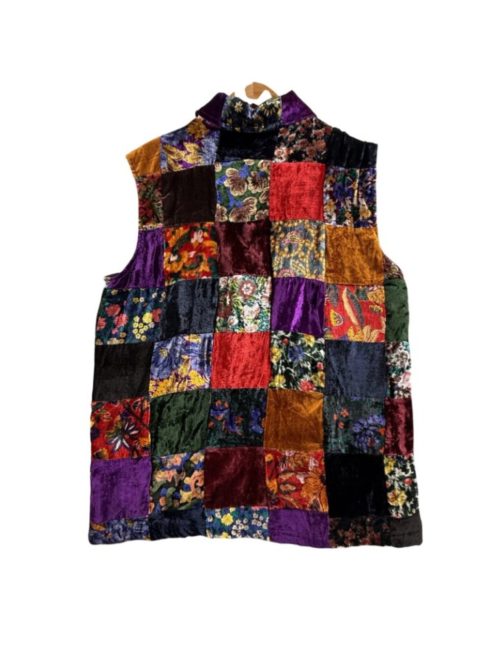 Vintage Camille & Co Vest Womens XL Velvet Patchwork Floral Boho Made USA 90s - Picture 2 of 14